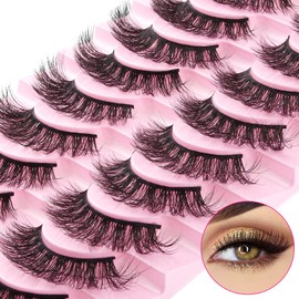 False Eyelashes Cat Eye Lashes Natural Fluffy Wispy Russian Strip Lashes 8D Faux Mink Volume Fox Eye Lashes Handmade Thick Soft Long Dramatic Fake Eyelashes 10 Pairs (HLY02)
