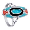 Southwestern Style Turquoise & Coral Gemstone 925 Sterling Silver Ring