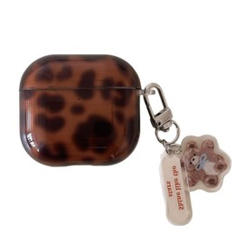 LALAPOPO Compatible with AirPods 4 Case Cute Clear Brown Leopard Design, Soft TPU Protective Cover with Keychain for Girls Woman Cover for AirPods 4th Generation 2024 - Tortoise