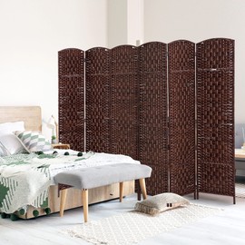 HOMCOM Room Divider 6 Panels Folding Privacy Screen 6FT Tall Portable Wicker Weave Partition Wall Divider for Bedroom Home Office, Brown