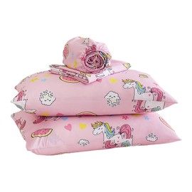 Yibeizi - Juego de sábanas de unicornio rosa para niñas individuales, juego de sábanas de microfibra con bolsillos profundos y bonitos diseños de 3 piezas
