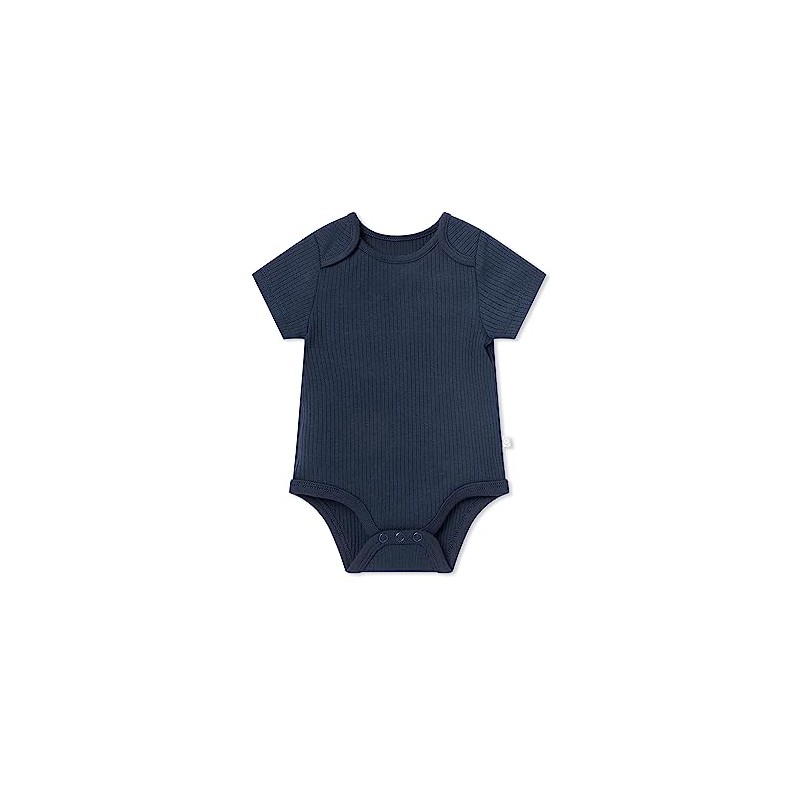 MORI Baby Ribbed Short Sleeve Bodysuit in Ribbed Navy -