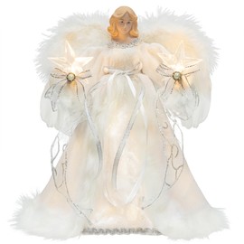 KI Store Lighted Christmas Angel Tree Topper with Timer 30cm White Angel Treetop Figurine for Christmas Tree Decoration