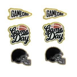 Game Day Embroidered Iron-On Patches Football Helmets LogosEmbroidery Patch Chenille Applique Garments for DIY Clothing Jacket Backpack Hat Bag Decor (Black (6pcs))