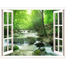 IDEA4WALL Wall Murals for Bedroom Fake Window Forest Removable Wallpaper Peel and Stick Wall Stickers - 36x48 inches