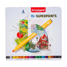 Bruynzeel Super Point Felt Tip Marker Set of 15 Colors | Pens for Drawing, Adult Coloring Books, Bullet Journaling