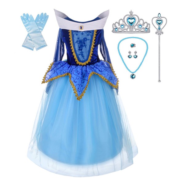 Lito Angels Little Girls Princess Dress Up Costume Halloween Christmas Fancy Dress with Accessories Size 6-6X Blue