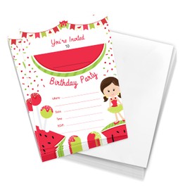Desert Cactus Watermelon Happy Birthday Invitations Style 1 Invite Cards (10 Count) With Envelopes Boys Girls Kids Party (10ct)