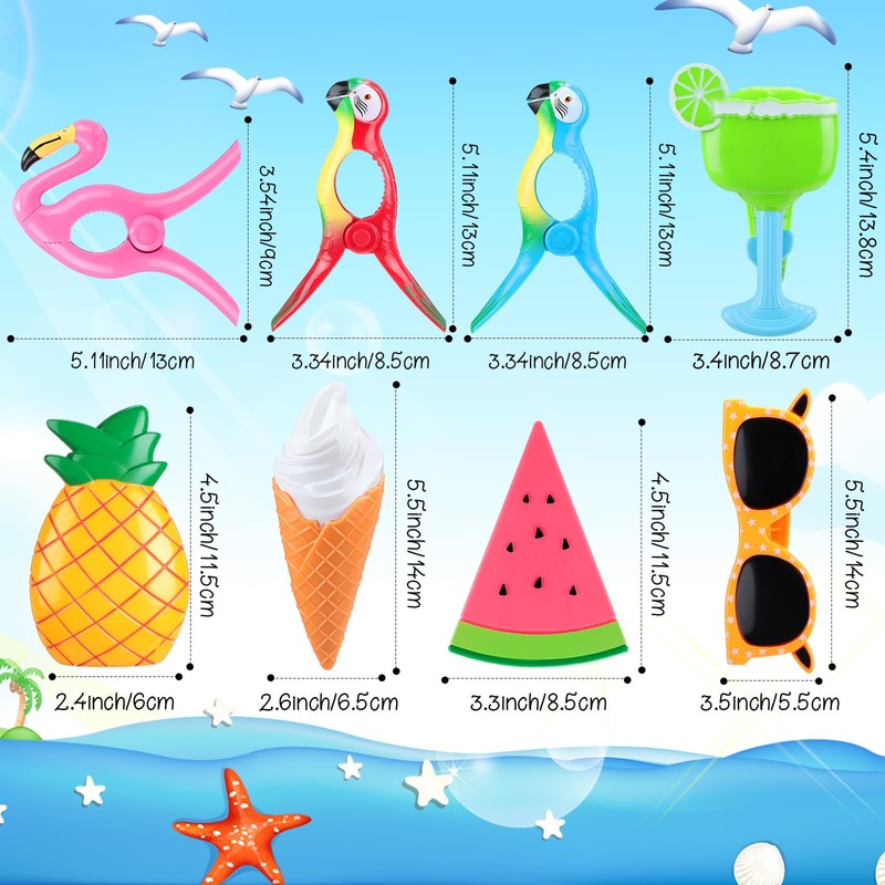 Rtteri 16 Pcs Beach Towel Clips for Beach Chairs Cute