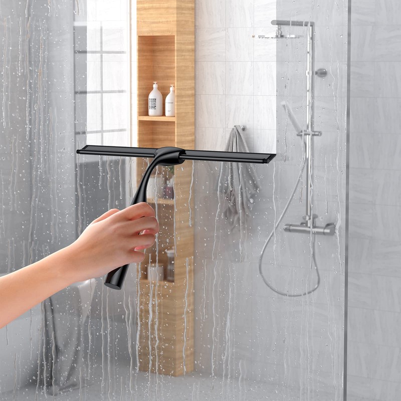 Black 14-Inches Stainless Steel Shower Squeegee Set, Include Shower Door