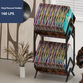 WOLiBOSS 2 Tier Vinyl Record Storage-Holds 80-100 LP Albums,Quick Assembly Vinyl Record Holder with Adjustable Dividers, Home & Studio Record Organizer for Magazine, Book, Files