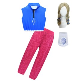 ROSEZUZU Zombies Grils Outfits 4PCS Suits Top Pant and Wristband and Wig Dress Up Set