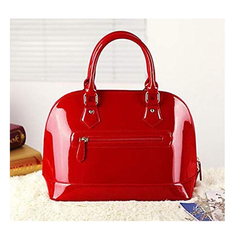 Patent Leather Dome Satchel Purse Zip-around Handbag Multi-Pocket Shoulder Bag