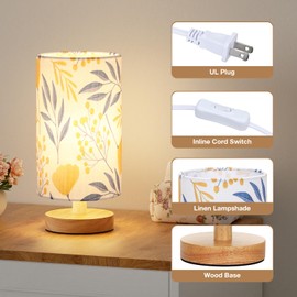 Fenmzee Ginkgo Table Lamp for Bedroom - Inline Control, Small Bedside Lamp with 3000K A15 LED Blub, Easy Assembly (Ginkgo White Shade, 9" Inline Control)