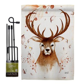 My Deer Garden Flag Set with Stand Animals Wildlife Outdoor Bear Wolf Pet Nature Farm Animal Creature Small Decorative Gift Yard House Banner Double-Sided Made in USA 13 X 18.5