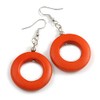 55mm Long/Round Orange Painted Wood Drop Earrings