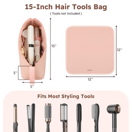 MOKURA Hot Hair Tools Travel Bag with Heat Resistant Mat, Women Hair Accessories Organizer Case, Storage Pouch for Curling Iron Straightener Flat Iron, Valentines Day Gifts for Women, Girlfriend, Pink