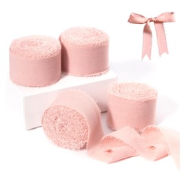 FAKILO Chiffon Ribbon Pink 18.3 Metres, 25 mm Narrow with Fringe Chiffon Ribbon Silk Ribbon for Wedding, Wedding Bouquet and Birthday Gift, Table Decoration