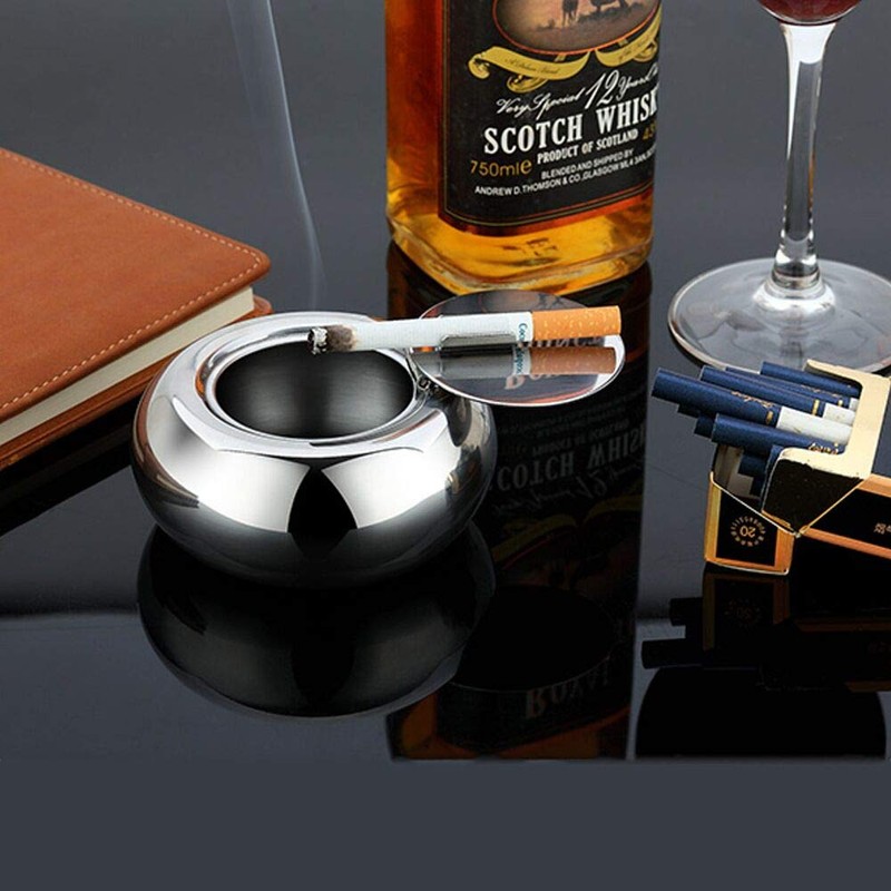 Ashtray, Stainless Steel Wind Ashtray with Lid for Indoor or