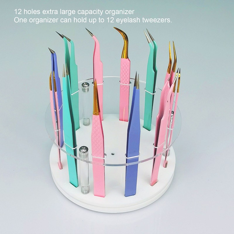 Acrylic Tweezers Stand Holder 12 Holes Rotatable Eyelash Extension Tool