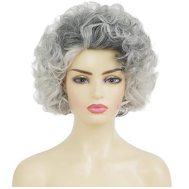 Grey Short Curly Wig Womens Fluffy Natural Looking Wig Synthetic Fiber Hair Wig for Daily Party Halloween Use(Grey White)