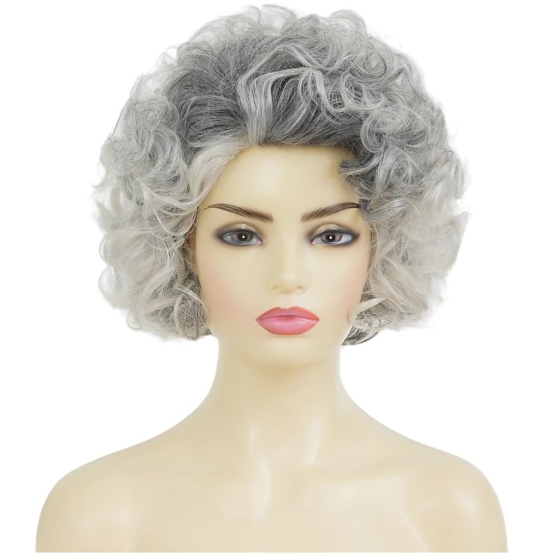 Grey Short Curly Wig Womens Fluffy Natural Looking Wig Synthetic
