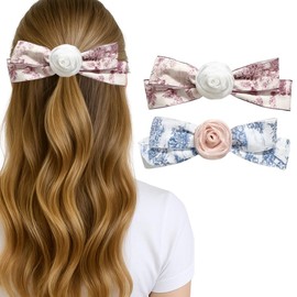 Bow Hair Clip for Girls & Women (1pc) – Pink | Korean Style Elegant Hair Accessory with Classic Cotton Floral Design, No Damage, Stylish for All Hair Types, Made in Korea (Pink)