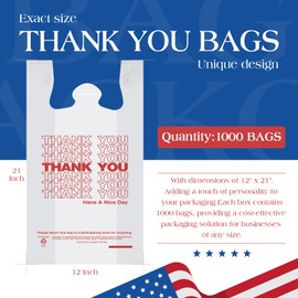 ACKO 4 Gallon 1000 Count Small Trash Plastic Bags with Handle for Home Office Kitchen, 12 x 6.5 x 21" Thank You Bags for T-shirt, Grocery, Take Out, To Go, Retail Shopping Bag in Bulk Small Business
