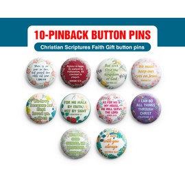 NewEights Christian Scriptures Faith Gift Button Pins (1-Set X 10 Buttons) - Large 2.25" VBS Sunday School Easter Baptism Thanksgiving Christmas Rewards Encouragement Gift Token for Boys, Girl