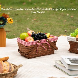 Double Handle Woodchip Basket with Red Liner - Perfect as Toy Organizer, Storing Fresh Fruits or Safeguarding Your Must-Have Beach Essentials for Unforgettable Holidays or Picnic Parties