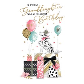 Granddaughter Birthday Card Embellished Dalmatian Dog Champagne Greeting Card JGS715