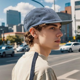 Clape 5 Panel Short Brim Baseball Cap for Men Women Washed Cotton Flat Bill Baseball Cap Umpire Dad Hats(HNZD1-Dark Blue)