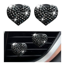 Piburth Car Bling Air Vent Clips, 2PCS Heart-Shaped Charm Air Conditioning Outlet Clip, Crystal Rhinestone Accessories, Sparkly Car Interior Decoration Cute Accessories for Women Girls (Black, Heart)