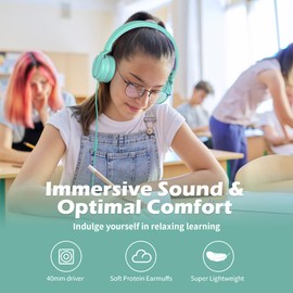 AILIHEN Kids Headphones Bulk 5-Pack for K-12 School Classroom, On-Ear Wired Headset with Microphone for Students Children with 93dB Volume Limited, 3.5mm Jack for Chromebooks Tablets Laptop Computer