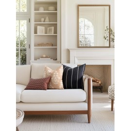 Crumbs Home Modern Farmhouse Fall Linen Indoor Outdoor Throw Pillow Cover Only, 22"x22" Water Repellent for Patio, Backyard, Couch, Black Neutral Vertical Stripes