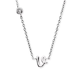 Engelsrufer Necklace made of sterling silver with letter V pendant, set with a zirconia stone, adjustable in two lengths, length: 44 cm, Sterling Silver, Cubic Zirconia
