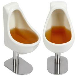 Funwares Pee-Perfect Urinal Funny Shot Glasses: Ceramic Shot Glasses on Stainless Steel Stands, Durable & Humorous, the Ideal White Elephant Gift for Shot Fun, Parties, Funny Gift for Adults, Set of 2