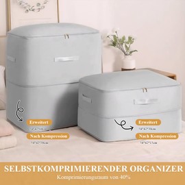 Self-Compression Organiser, Space Saving Organiser, Ultra Space-Saving Self-Compression Organiser, High Capacity, Suitable for Clothes, Duvets, Quilts, etc. (Grey, 54 x 42 x 60 cm)