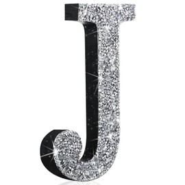 Qunclay Silver Crystal Diamond Bling Letters Crushed Diamond Decoration Wooden Glitter Letter with Screw and Hooks Rhinestone Gift for Valentine Y2k Mcbling Bedroom Wall Decor(Letter J,12''l X 12"w)