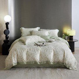 VM VOUGEMARKET Eucalyptus Lyocell Duvet Cover with 2 Pillow Shams,Vintage Garden Flower Bedding Set,Silky Soft, Cool-to-The-Touch Comforter Cover for Summer-King,Mint Green