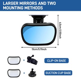 Ztolbriy Auto Baby Rückspiegel für Rückbank – 360° Drehbar & Großes Sichtfeld | Mit Saugnapf & Clip | 13 x 6,5 cm Gebogener Spiegel | Einfache Montage