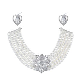 ROFIFY Audrey Hepburn Style Costume Party Large Size Faux Pearl Necklace Stud Pin Earring Inspired by Breakfast at Tiffany's for Women LFFJ038 zhen