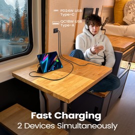 RVSPARK RV USB Outlet 12V Wall Mount,PD3.0 24W & QC3.0 18W USB-A/C Dual Port Socket, 12V Aluminum USB Quick Charging Outlet with Black Faceplate, Great for RV, Boat, Caravan, Camper Trailer (1)