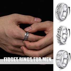 EIELO 12Pcs Rings for Men Stainless Steel Band Rings Square Signet Rings Pinky Thumb Ring Silver Chunky Thick Dome Band Cuban Link Chain Ring Simple Cool Finger Ring Wedding Band Ring for Men Size 8