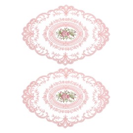 uxcell 2Pack Retro Lace Placemat 12x16-in Oval Embroidered Table Place Mats French Crochet Doilies Coasters Cup Mat for Home Wedding, Pink