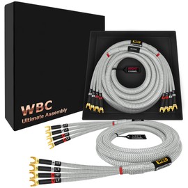 WORLDS BEST CABLES 3 Foot Ultimate - 12 AWG - Ultra-Pure OFC - Premium Audiophile HiFi Bi-Amp Speaker Cable Pair with Eminence Spade Plugs & Silver Tweed Jacket