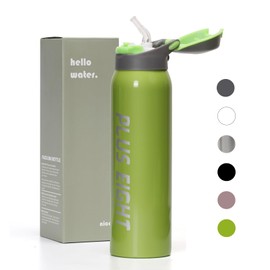 pluseight Insulated Water Bottle With Straw, 16 oz Leak Proof 18/8 Stainless Steel Vacuum Tumbler for Sports, Gym or Office, BPA-Free Keep Cold 24H Hot 12H (Green)