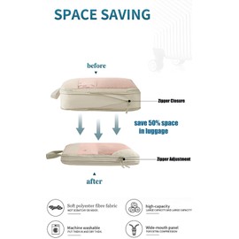 Compression Packing Cubes for Travel Suitcase Organizer Bags Set of 7 Travel Accessory Expandable Packing Organisers With Laundry Bag and Toiletry Bag (Pink)