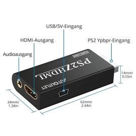 Lunpog PS2 to HDMI Converter, PS2 to HDMI Adapter Converter PS2 to HDMI Converter with Headphone Audio Socket and HDMI Cable, for PS2 HDTV HDMI Monitor (1 Piece)