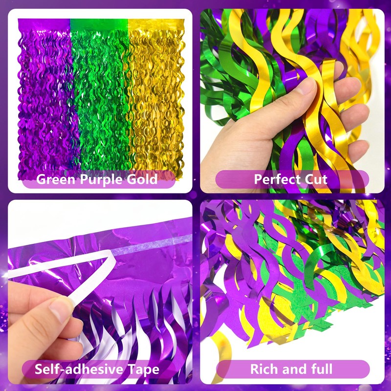 QLINLEAF 2 Pack Mardi Gras Table Skirt Purple Green Gold
